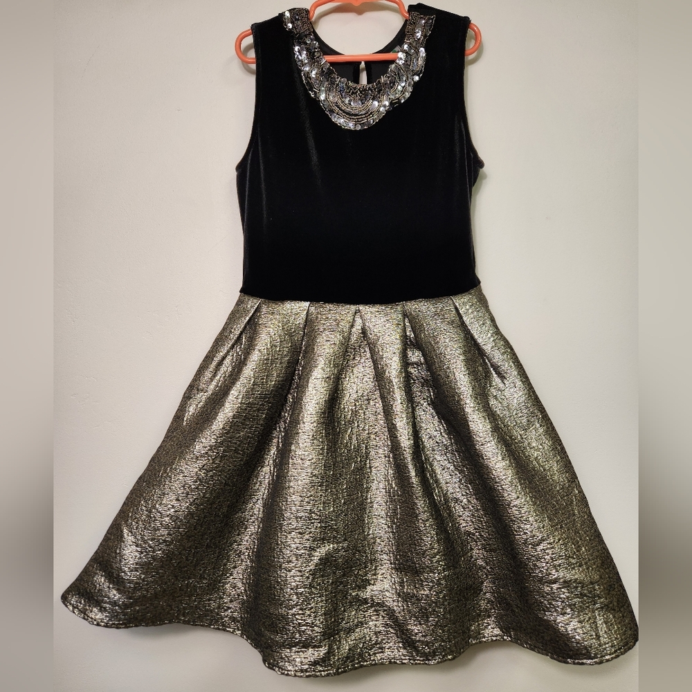 Beautees Elegant Black and Gold Kids Dress Size 10 S#E19